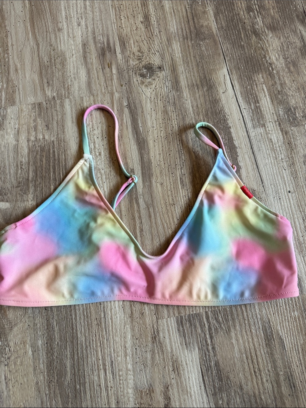 Doll Swimwear Rainbow Tie-Dye Swim Top - like new size Large, no padding